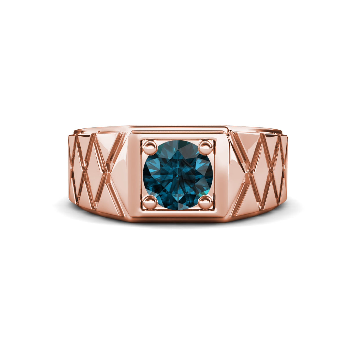 Jabari 0.95 ct London Blue Topaz (6.50 mm) Criss Cross Design Shank Solitaire Men Band (9.5 mm) 